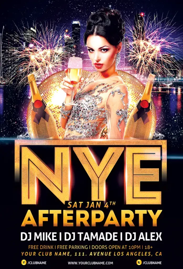 NYE Afterparty Flyer Template for New Year's Eve Parties