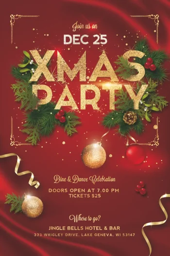 Red Xmas Party Flyer Template